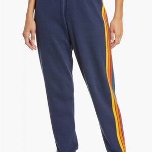 Aviator Nation Navy Joggers with Rainbow Stripe
